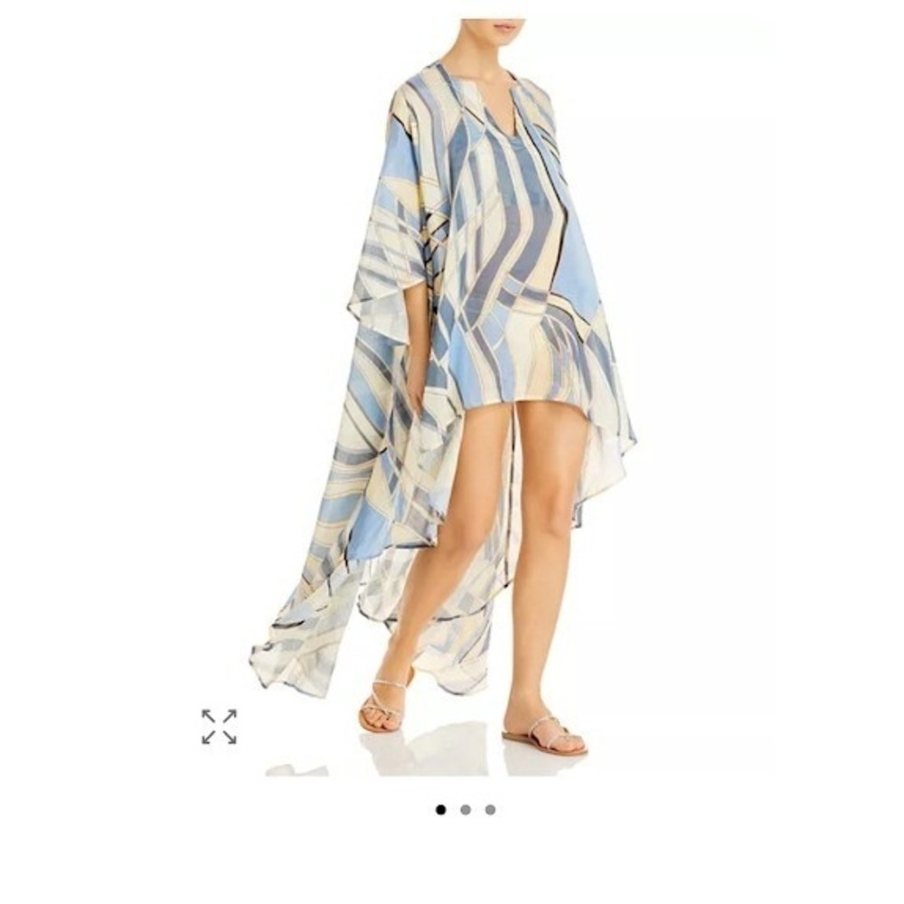 cult gaia Striped Blue & Cream High-Low Swim Coverup